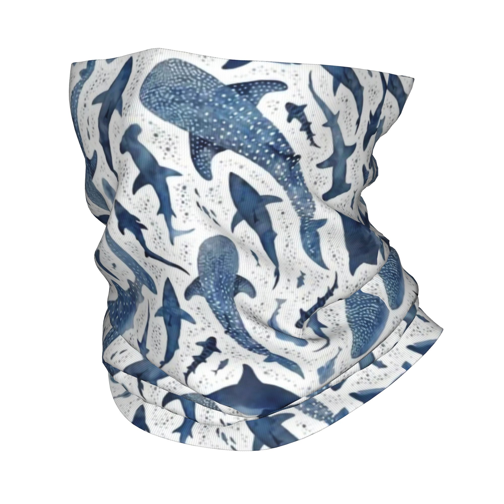 Neck Gaiter Face Cover - Bandana de tiburón de acuarela azul